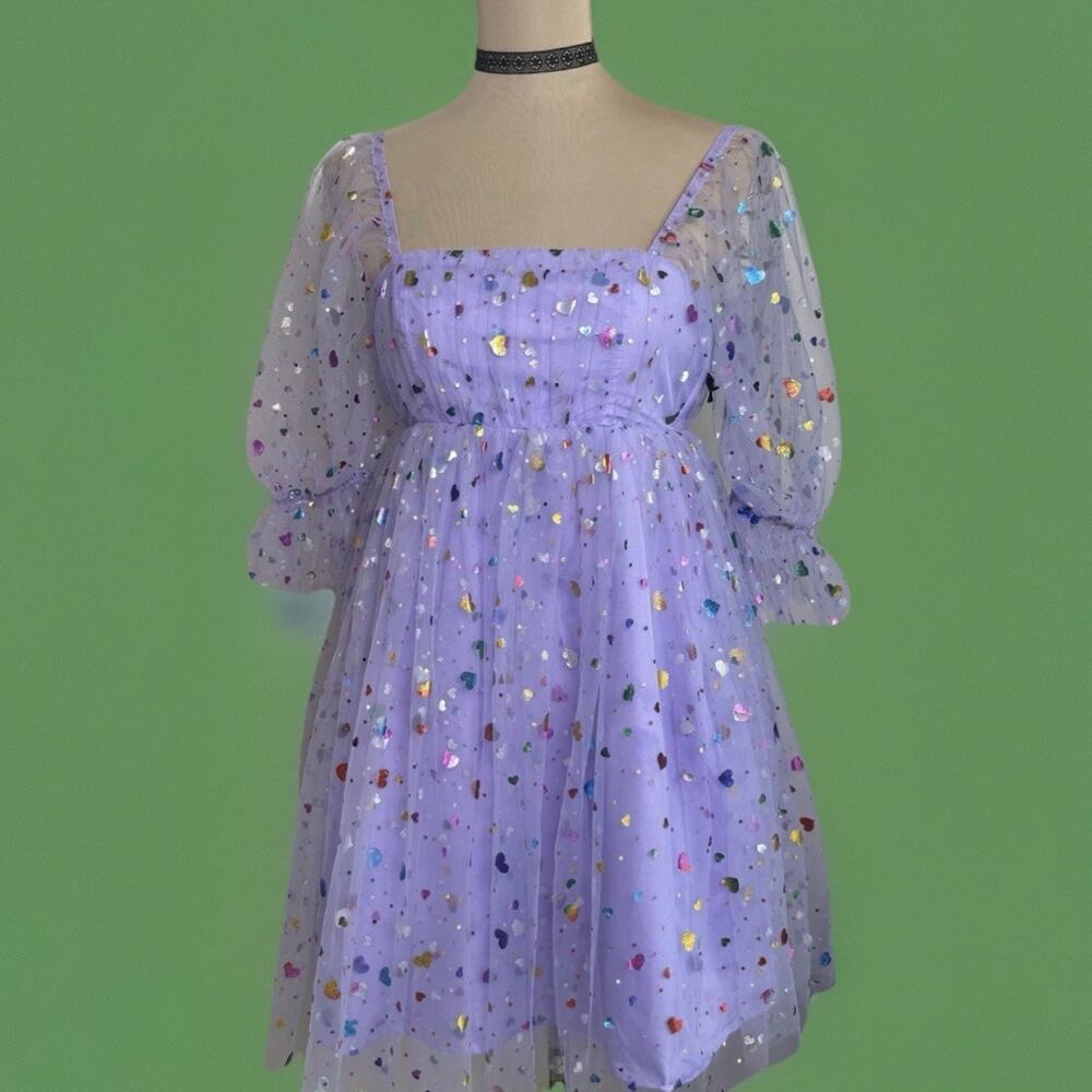 Lavender Babydoll Sheer Tulle Dress - Smak Parkour - Fairycore - Coquette Lolita